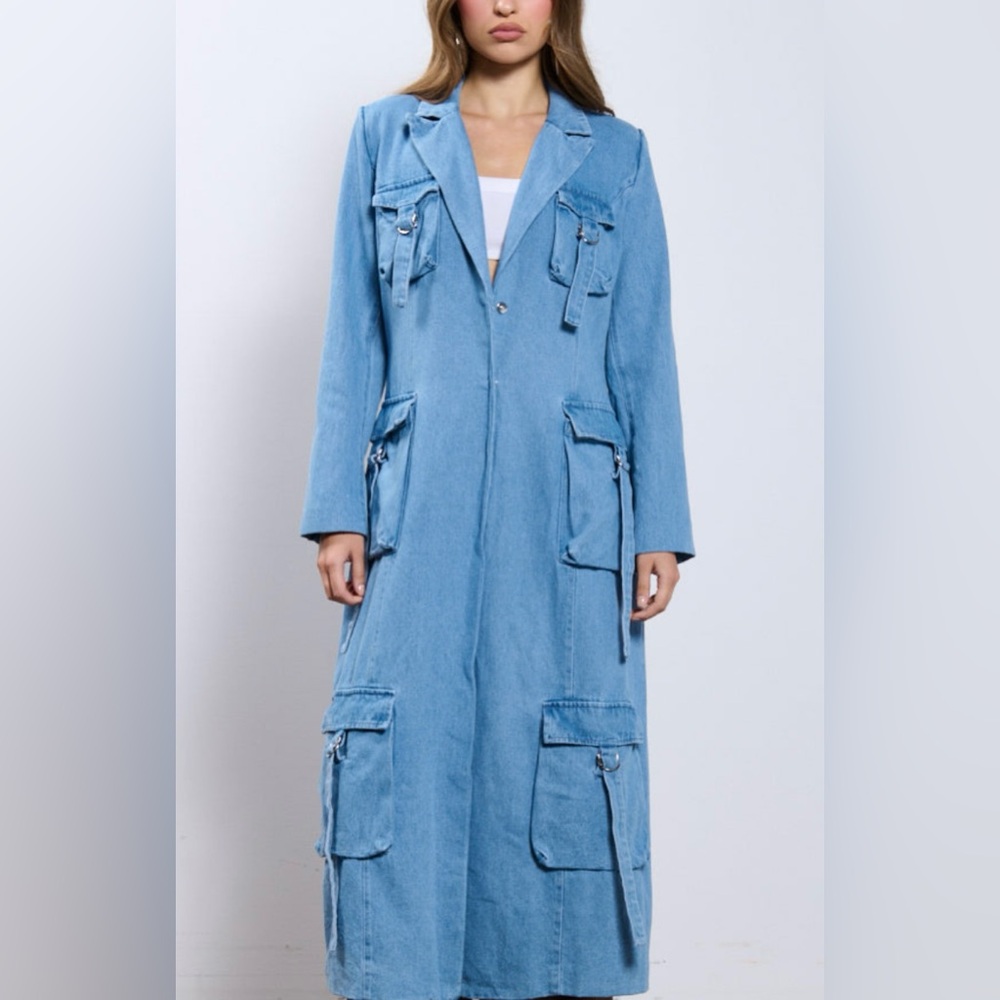 AKIRA Sky Blue Denim Trench Coat